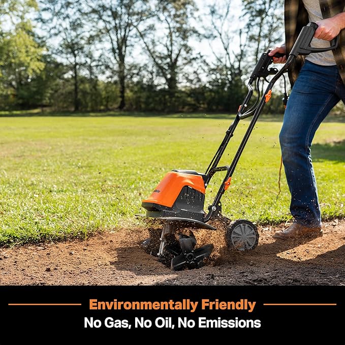 LawnMaster TE1318W1 Corded Electric Tiller 13.5-Amp 18-Inch Orange