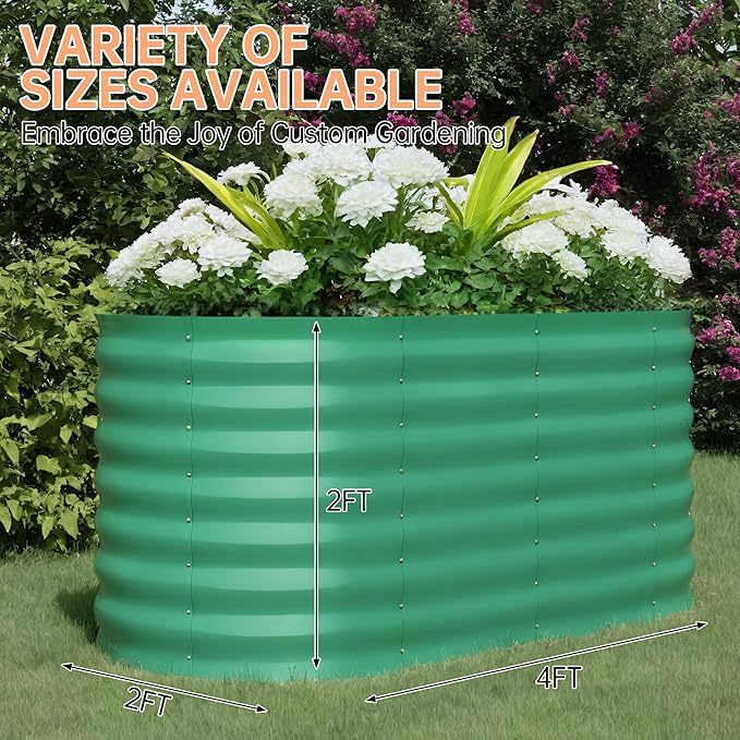 4x2x2 ft Galvanized Raised Garden Bed Outdoor, 24 in Tall Metal Planter Box for Flowers Herbs Vegetables, Rust-Resistant Raised Garden Beds for Gardening, Easy Assembly Outdoor Garden Box & Planters