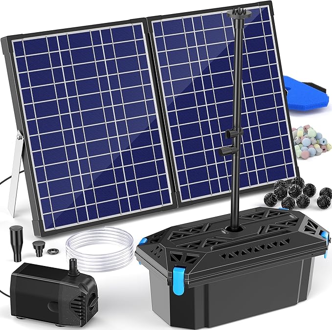 NFESOLAR Solar Pond Filter Pump Kit for Outdoor Pond, 30W Solar Water Fountain with 200 GPH Submersible Pump, 4 Sprayers, 16.4ft Cable, 6.6ft Tubing for Koi Pond, Fish Tank and Garden Water Features