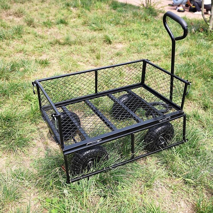 Wagon With Removable Sides for Farms, Warehouses - Garden Dump Cart With Air Wheels (Black) - Essential for Your Dream Garden