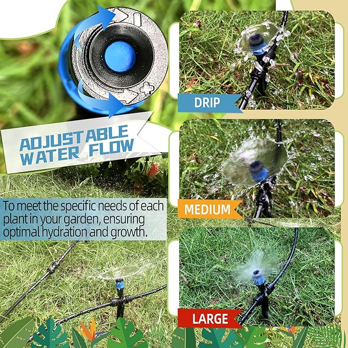 20PCS Push-to-Fit Drip Irrigation Emitters for 1/4 inch Irrigation Tubing, Two-Way Connection Adjustable Vortex Drip Emitters with Stake, Irrigation Dripper Sprinklers for Drip Irrigation System