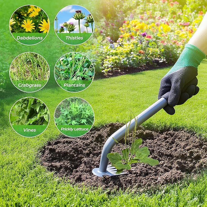 Walensee Weed Puller Tool, Portable Garden Weed Pulling Tool,Upgraded Durable Garden Weeder with 5-Tine Manganese Steel&Rubber Handle for Vegetable Gardening, Backyard Planting & Uprooting Weeding