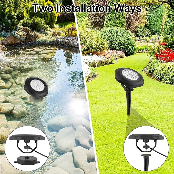 RGBW Pond Lights with Timer, 18 LED Super Bright Underwater Submersible Fountain Lights Color Changing Spotlights, Remote Control IP68 Waterproof for Fish Aquarium Tank Garden Pool (Set of 3)