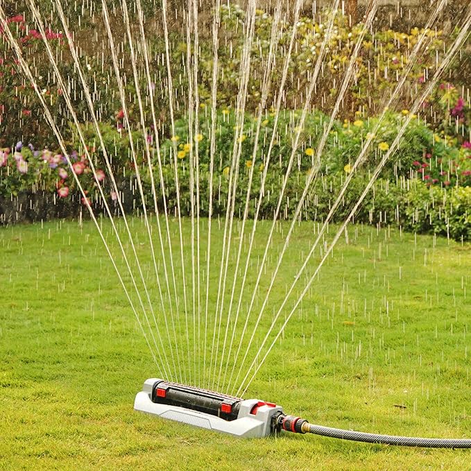 Eden 94095 Heavy Duty Turbo Oscillating Sprinkler, Covers Up to 4,000 sq. ft., 18 Precision Nozzles, Weighted Aluminum Base, Adjustable Range, Flow Control, Width Adjustment Tabs, Quick Connect Bundle