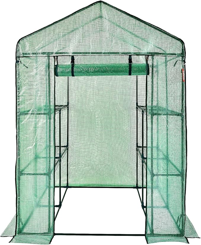 VEVOR Walk-in Green House, 55.5 x 55.5 x 78.7 inch, Portable Greenhouse with Shelves, High Strength PE Cover with Roll-up Zipper Door and Steel Frame, Set Up in Minutes, for Planting and Storage