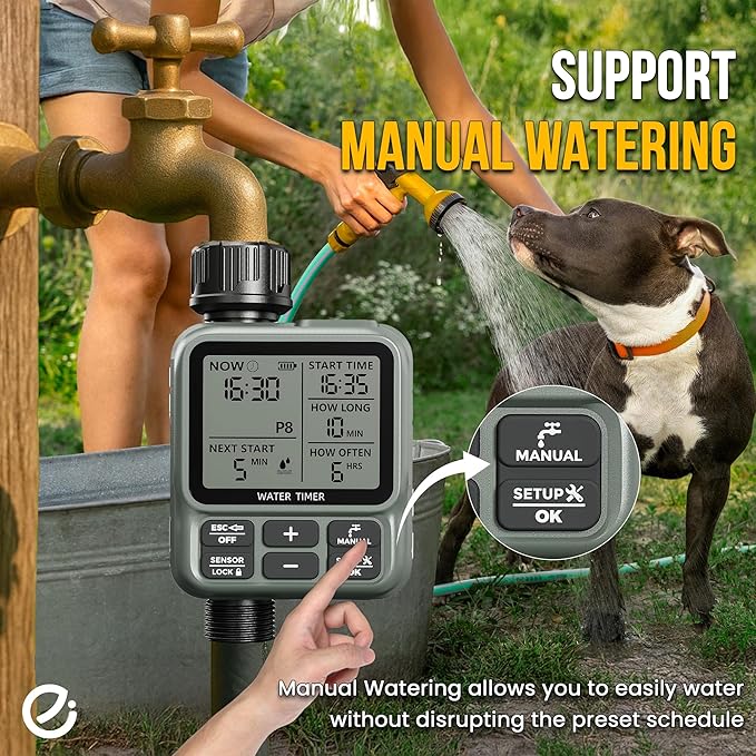 Water Timer for Garden Hose - Large LCD Display, Sprinkler Timer | Programmable Water Hose timer for Automatic Watering System | Irrigation System for Garden, Lawns, Greenhouses, Backyard