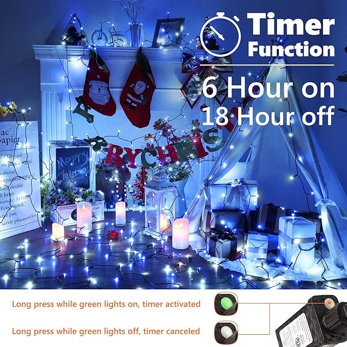 Brizled Blue & White Christmas Lights, 78.74ft 240 LED Christmas Lights, Connectable 8 Modes Xmas Tree Light, Outdoor Light String Waterproof with Memory Timer for Xmas Indoor Decor