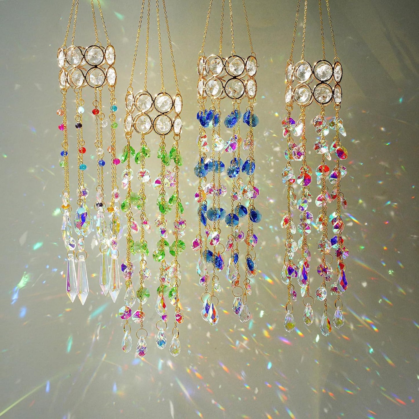 HDCRYSTALGIFTS Crystal Suncatchers, Hanging Crystals Sun Catcher with Colorful Beads Chain Rainbow Maker for Window Indoor Outdoor Home Office Garden Decoration