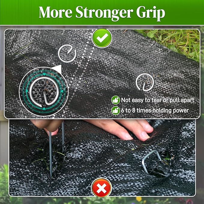 100 Pcs Circle Top Landscape Staples, 11 Gauge Landscape Fabric Pins, Not Easy to Bend 6 inch Galvanized Landscape Fabric Stakes, Garden Stakes for Landscaping, Heavy Duty Ground Stakes