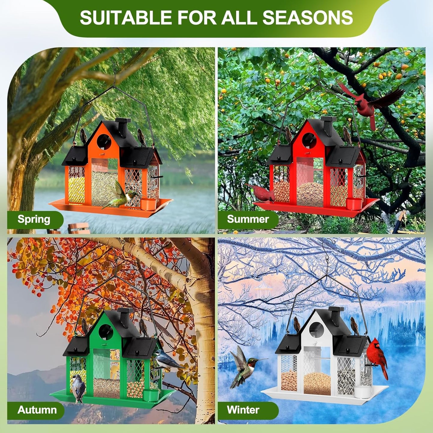 Solar Bird Feeders House for Outdoors Hanging, 7LBS Large Capacity Metal Wild Bird Feeder Squirrel Proof for Outside with Water Cup, Cardinal Birdfeeder Birdhouses Gift for Bird Lovers (Orange)