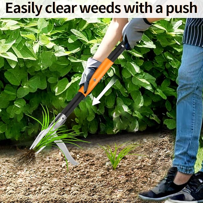 50” Weed Puller Tool, Heavy-Duty Weeder Tool with Long Handle, 4-Claw Metal Stand up Weeding Tool with Easy-Eject Mechanism for Crabgrass, Dandelion, Garden Tools for Seniors