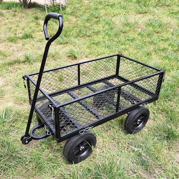 Wagon with Removable Sides Can be Used in Farms, Warehouses etc l Garden Dump cart- A Must-Have for Your Dream Garden Garden Essential- Dump cart Solid Wheels (Black Solid Wheels)