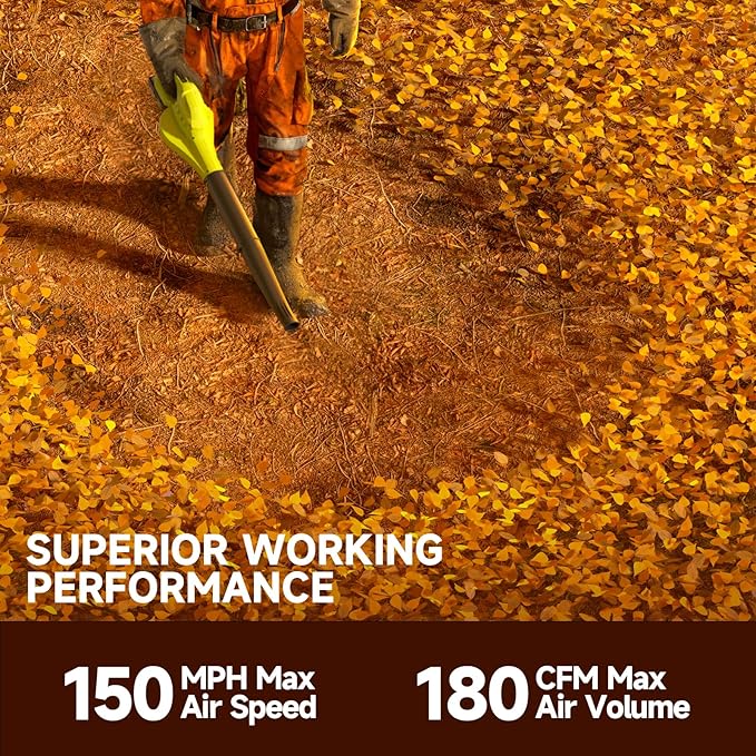 Leaf Blower Cordless with 2X 4.0Ah Batteries and Charger, 60Mins Lasting 150MPH Cordless Blower, Powerful Electric Leaf Blowers for Lawn Care, Patio, Yard, Leaves, Grass and Snow