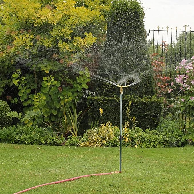 Hourleey 3-Arm Garden Sprinkler, 2 Pack High-Rise Lawn Sprinkler with Adjustable Telescoping Base, 360 Degree Rotation Sprinklers for Large Area Coverage Gardening Watering Lawn Irrigation System