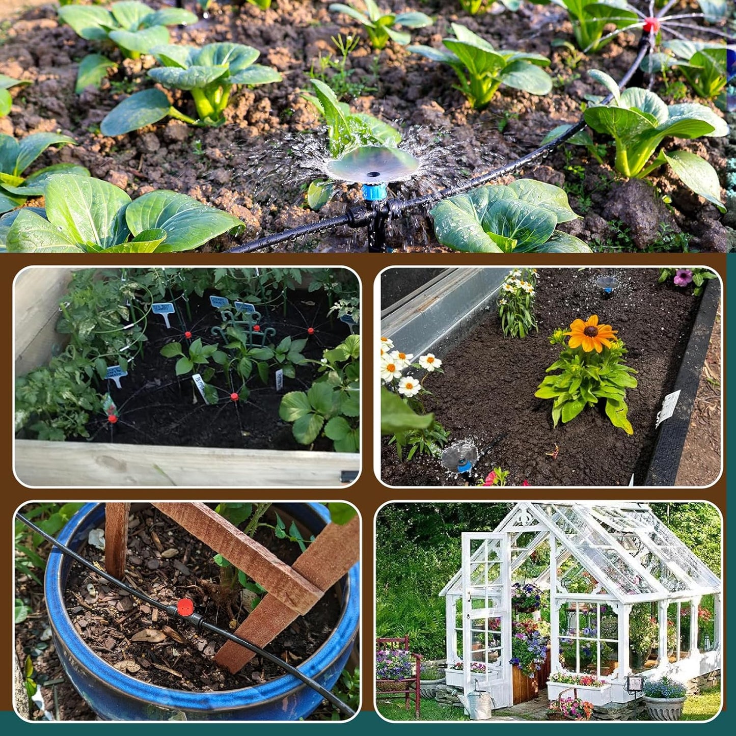 110FT Quick-Connect Drip Irrigation Kit, Garden Watering System DIY Automatic Irrigation Equipment Set for Lawn Raised Bed Greenhouse Plant Watering with 1/4'' Tubing, Drip Emitters, Connectors