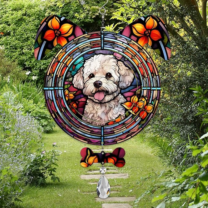 Bichon Frise Dog Ears Wind Spinner, Bichon Frise Wind Spinner Hanging for Yard and Garden
