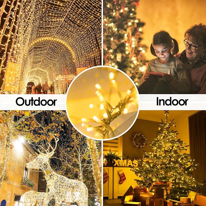 Extra-Long 800 LED Christmas String Lights Outdoor Indoor, 13 Modes Warm White Christmas Lights Waterproof, Super Bright Twinkle Fairy Lights Plug in Clear Wire for Xmas Tree Bedroom Wedding Party