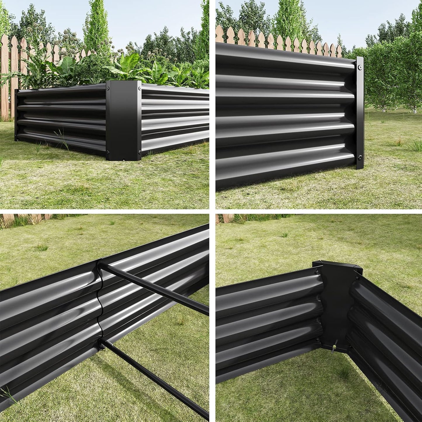 Galvanized Raised Garden Bed for Vegetables,Planter Raised Garden Boxes Outdoor,Metal Raised Garden Beds Steel Kit for Vegetables Flower Herb Patio Black Rectangle