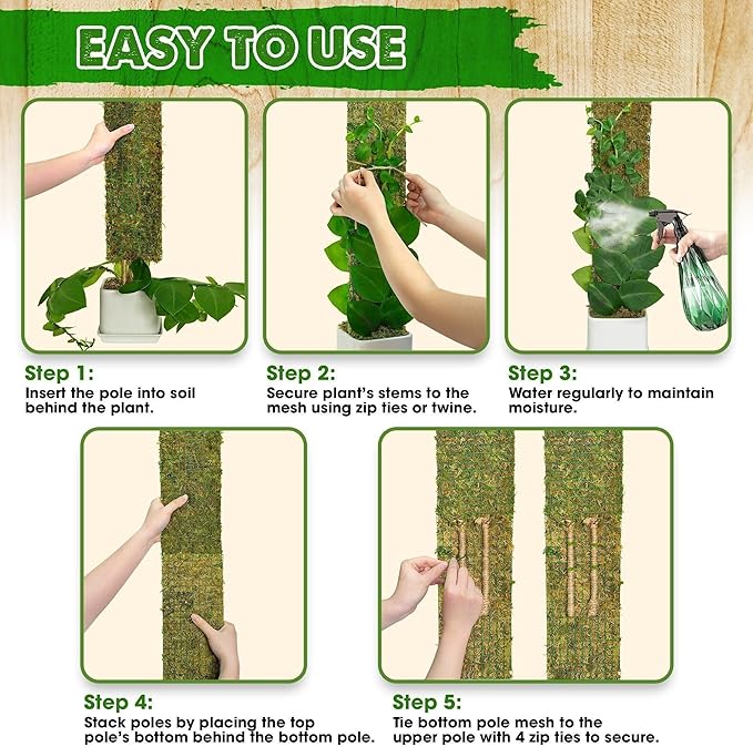 DUSPRO Flat Mesh Moss Poles for Climbing Plants Monstera Stackable Moss Pole for Plants with Real Moss Moss Plant Pole for Potted Plants Handmade Moss Stick for Indoor Plants Grow Upward 2 Pack 22β