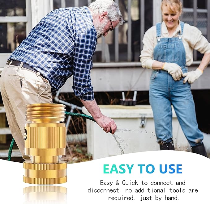 Garden Hose Quick Connect - 6 Pack 3/4" Heavy Duty Solid Brass Fittings With 20 Extra Washers, Male and Female Water Hose Connectors