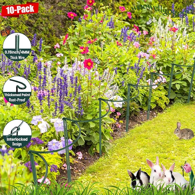 10-Pack Half Round Snake Plant Support Stakes, Plant Support Ring for Hydrangea, Peony, Dahlia and More, Rust-Proof Plant Cages for Indoor and Outdoor Potted Plants (14x8Inch)