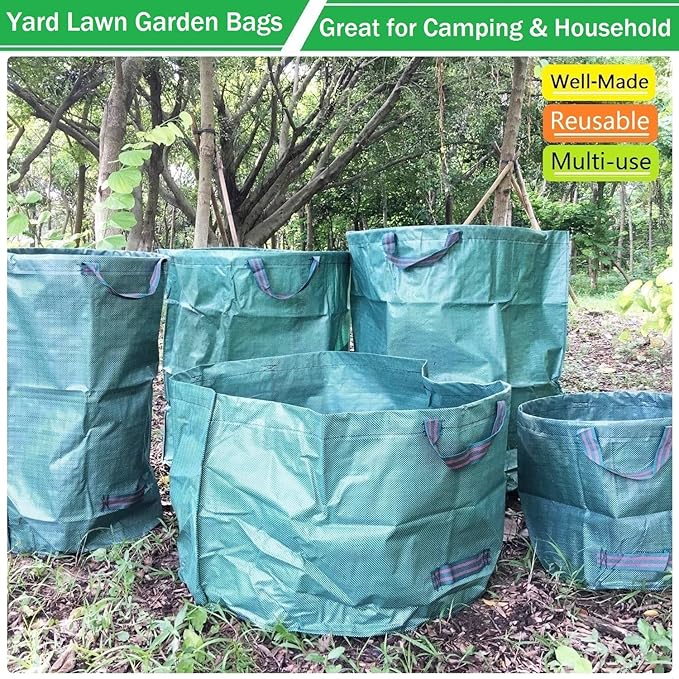 Standard 3-Pack 16 Gallons Home Garden Bags (D18, H15 inches) with Coated Gardening Gloves,Leaf Waste Bags,Patio Bag,Reusable Trash Can,Lawn Yard Waste Bags,Laundry Container with 4 handles
