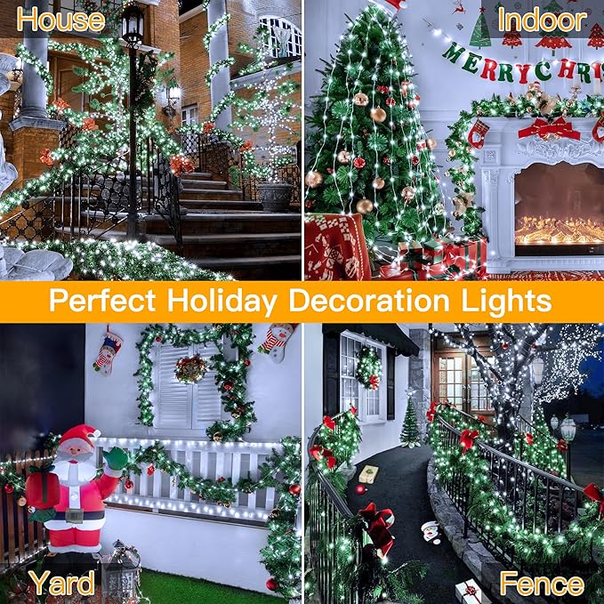 Ollny Christmas Lights Cool White, 600LED 197FT Christmas Tree Lights IP67 Waterproof, Plug in Fairy Lights with Remote 8 Modes Timer, Xmas Light for Outdoor Indoor House Holiday Decor
