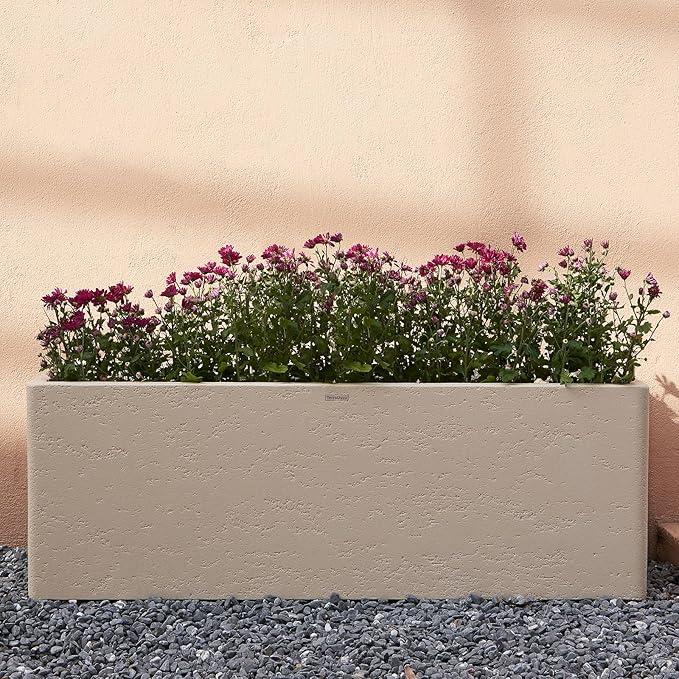 42 Inch Rectangular Concrete Planter(42Lx14Wx15H,58 Pounds),Durable All-Weather Use with Drainage Holes,Large Rectangular Planter for Outdoor Indoor Plants