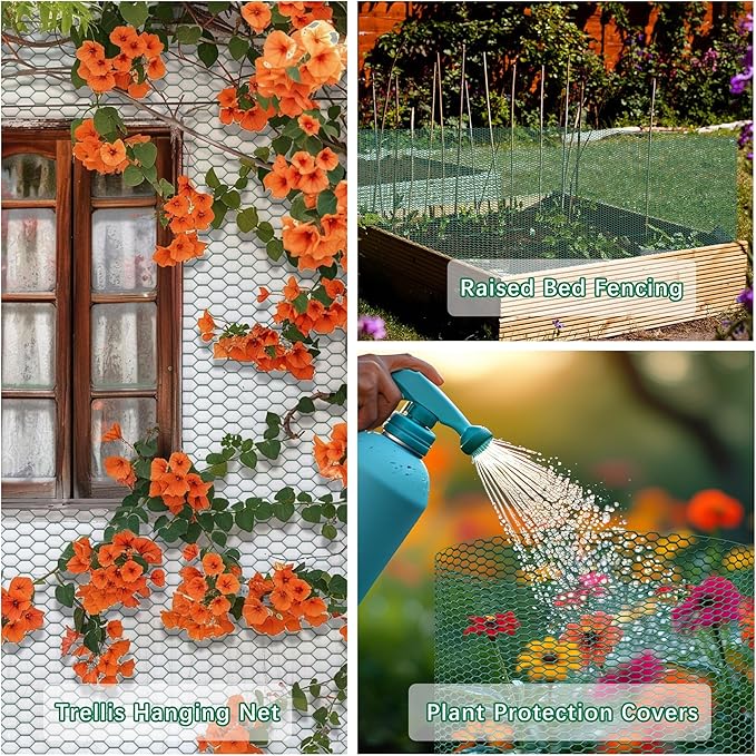 49.2Ft x16In Plant Protectors from Animals - Wire Plant Protector Cages for Outdoor Plants, Free-Cut Metal Mesh Plant Covers Guards Fence, Chicken Wire Cloche with Ground Stakes,Zip Ties