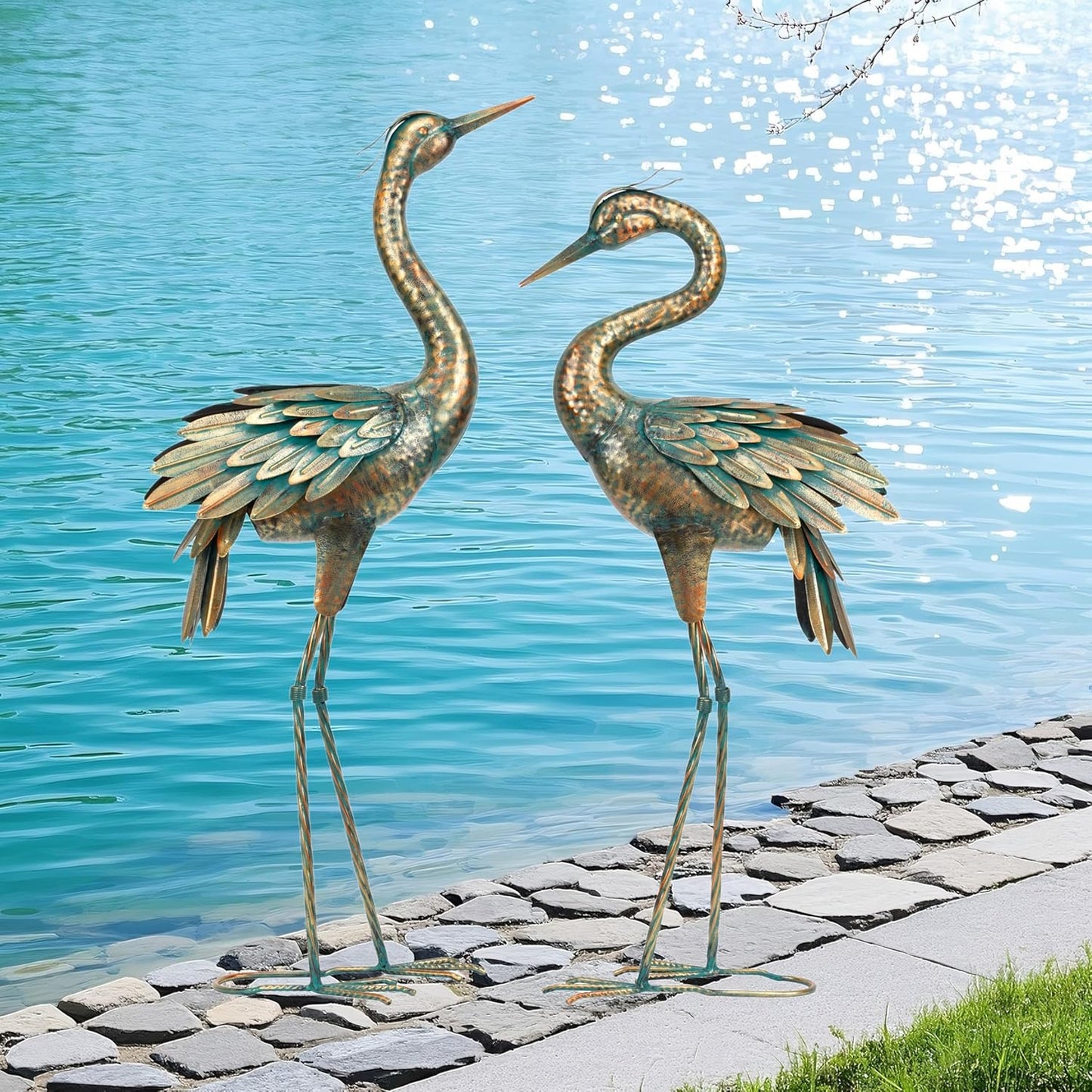 Shorayn Metal Crane Garden Statue, Garden Sculptures & Statues, Bronze Crane Ornaments Yard Art for Backyard Patio Lawn Decorations