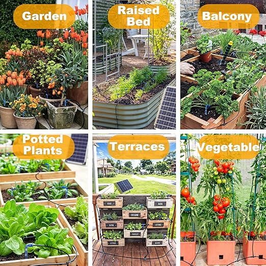 RISINGUP Solar Drip Irrigation System with Timer, Programmable Smart Watering with 2200mAh Battery, Automatic Plants Watering System for 30 Potted Plants Outdoor Garden, Patio, Balcony, Greenhouse