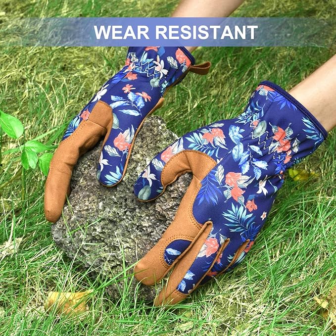 Womens Gardening Weeding Working Gloves, Leather Garden Glove for Women Thorn Proof No Stab for Digging, Planting,Pruning