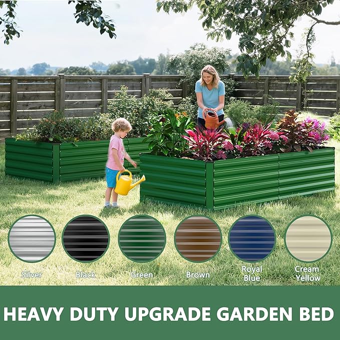 FOOWIN 2pcs 8x4x2ft Galvanized Raised Garden Bed, Planter Raised Garden Boxes Outdoor, Large Metal Raised Beds for Gardening, Garden Bed for Vegetables, Flowers, Herb,478 Gallon Capacity, Green