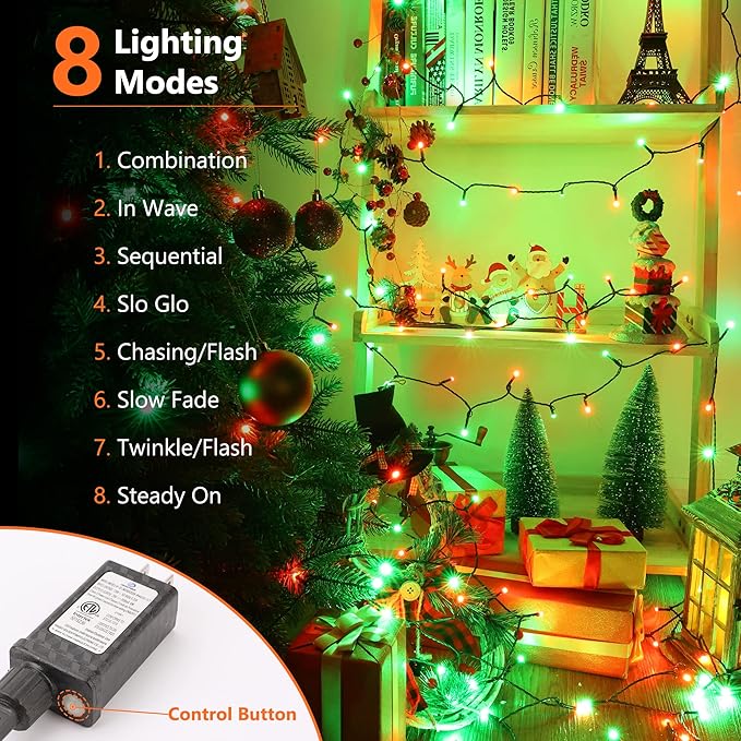 Brizled Red & Green Christmas Lights, 78.74ft 240 LED Outdoor Christmas Lights Connectable, 8 Modes Mini Xmas Light String Plug-in Mini Xmas Tree Light with Timer for Outside Garden Party Decor