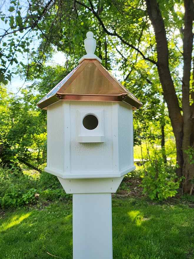 Amish Handmade Birdhouse with Copper Roof, US Handmade, Bird Watching (Copper Roof, 2 Compartments)