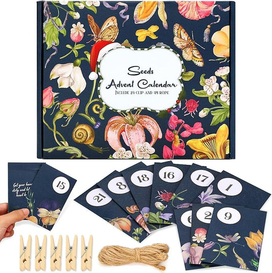 Seeds Advent Calendar 2025 Christmas Countdown - Non-GMO Heirloom Seeds 24 Types of Perennial Flower Seeds for Planting - Unique Christmas Garden Hanging Decoration for Women Adults Kids Family