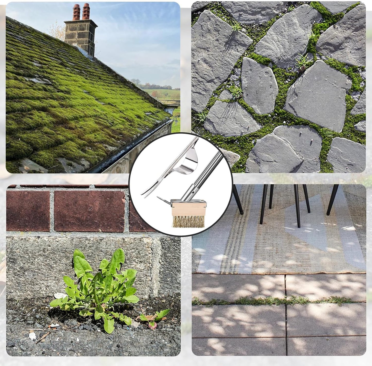 mcwdoit Crack Weeder Tool, Weed Puller Tool with 2 Heads&Scraping Hook, Paver Weeding Moss Remover Brush with Steel Handle for Cleaning Paving Joint Sidewalk Patio Stone Driveway Deck Black