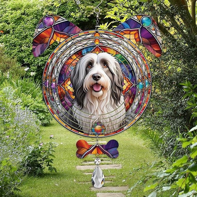 Bearded Collie Dog Ears Wind Spinner, Bearded Collie Wind Spinner Hanging for Yard and Garden