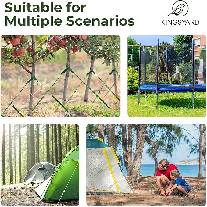 Kingsyard Tree Stakes and Supports, 16 Inch 3 Pcs Steel Heavy Duty Tree Stake Kit for Leaning Young Trees Straightening Kit Against Bad Weather, with 6Pcs Straps & 6Pcs 13ft Anchor Ropes