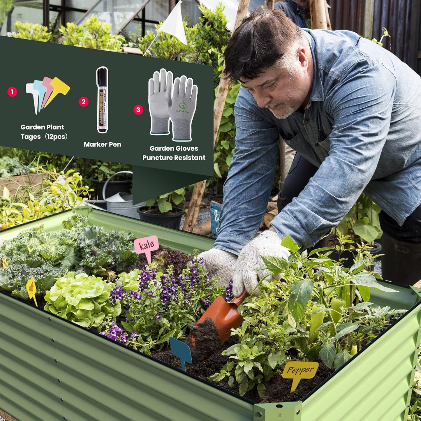 Galvanized Raised Garden Bed Box Outdoor 17" Tall Raised Garden Beds Outdoor Garden Planter Outdoor Garden Boxes Outdoor Raised Metal Raised Garden Beds for Vegetables 96"X48"X17", Mint Green