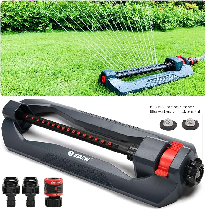 Eden Multi-Pattern Turbo Gear Drive Sprinkler Plus Misting System and Oscillating Sprinkler Lawn & Garden Watering Bundle
