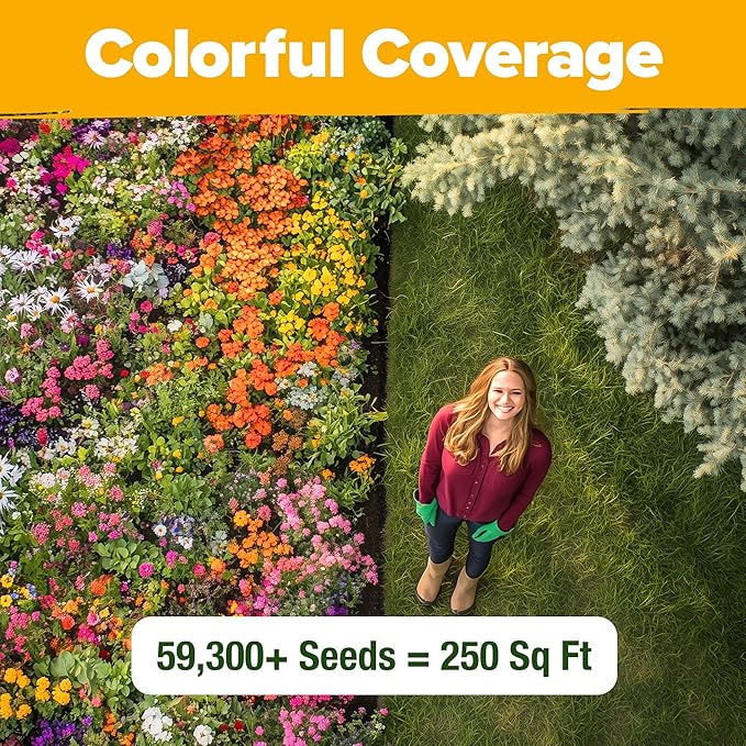 HOME GROWN Premium Wildflower Seeds Bulk Mix (2oz) - 59,300+ Seeds with 19 Varieties for Pollinators - Wild Flower Seed for Bees, Butterflies - Perennial & Annual Throw and Grow Seed Mix