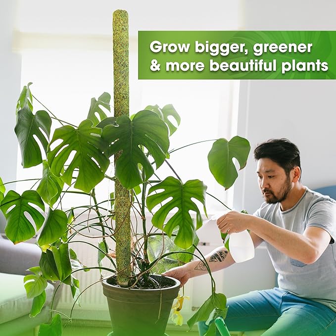 DUSPRO 59ββ Large Green Mesh Moss Pole Monstera Plant Support, Tall Plant Stakes, Moss Pole for Plants Monstera, Garden Pole, Moisture Stick for Plants (1pc., 59''), Natural