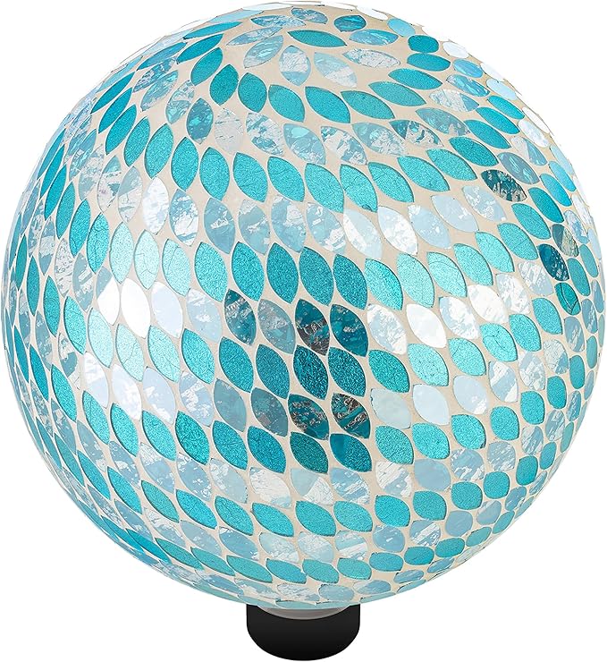 Alpine Corporation 10" Diameter Indoor/Outdoor Glass Mosaic Gazing Globe Yard Decoration, Blue Mosaic Petals Design