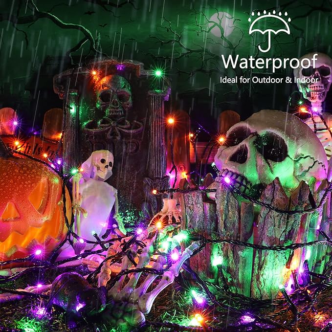 Brizled Mini Halloween Lights, 78.74ft 240 LED String Lights Connectable, 8 Modes Outdoor Halloween Lights, Spooky Tree Light with Timer for Carnival Party Decor, Purple & Green & Orange