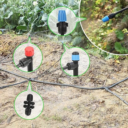 177FT Drip Irrigation Kit โ 2025 New Quick-Connect Micro Irrigation System with 46FT 1/2'' Tubing, Locking Nozzle Emitters, Adjustable Misting Sprayers for Gardens, Lawns, Raised Beds and Greenhouses