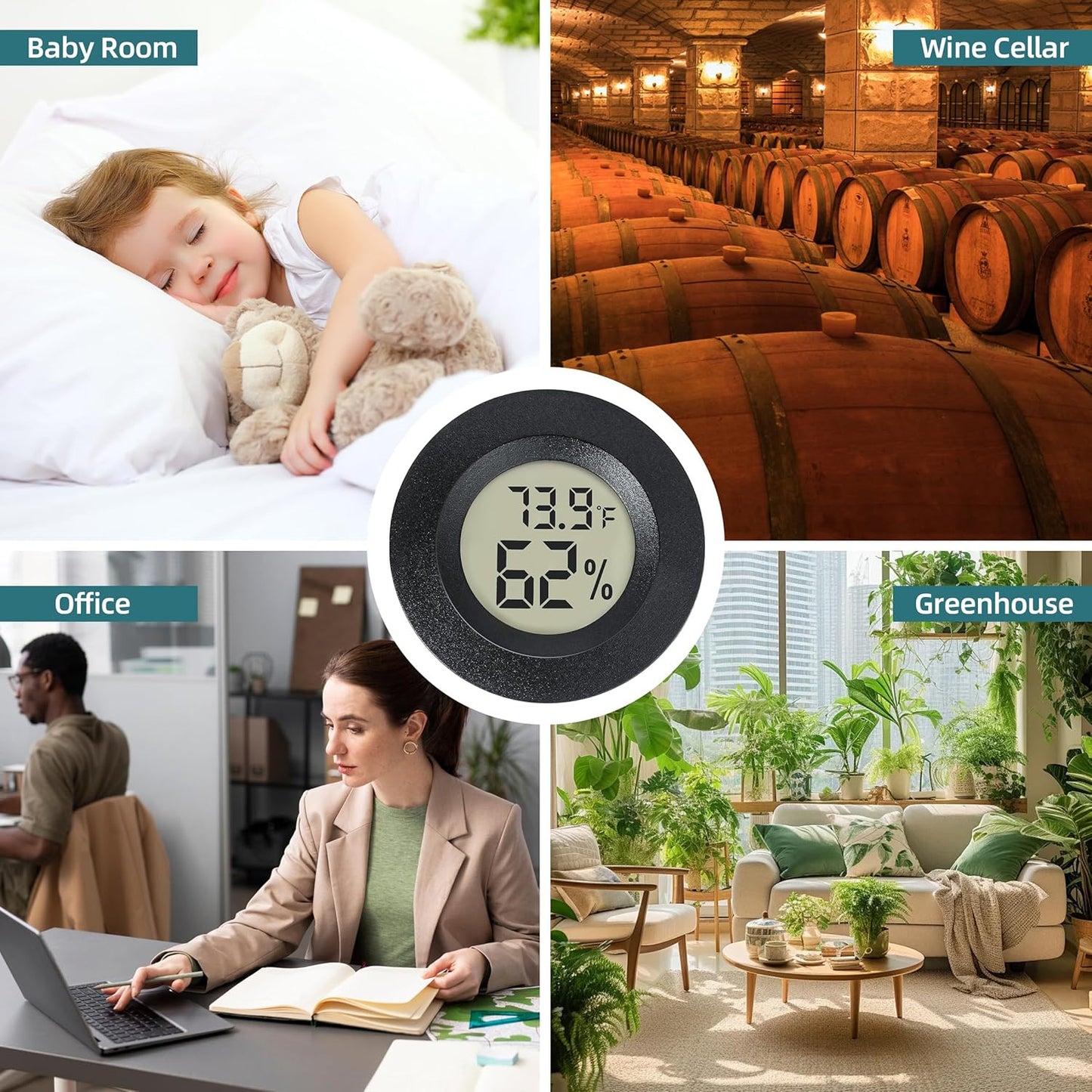 Mini Hygrometer Indoor/Outdoor Humidity Meter Hygrometer Thermometers 4 Pack Humidity Meters Gauge Mini Digital Thermometer for Humidors, Greenhouse, Garden, Cellar (4)