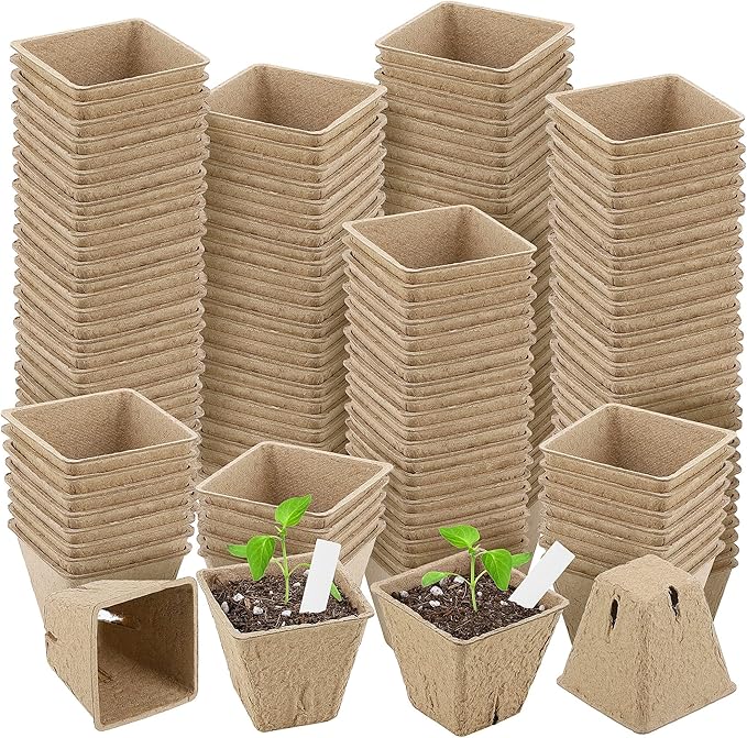 180 Pieces Peat Pots Plant Starters 2.3 Inch Square Peat Pots for Herb Seedlings Garden Germination Nursery Pots Organic Germination Plant Starter with Plant Markers Labels for Plants Supplies