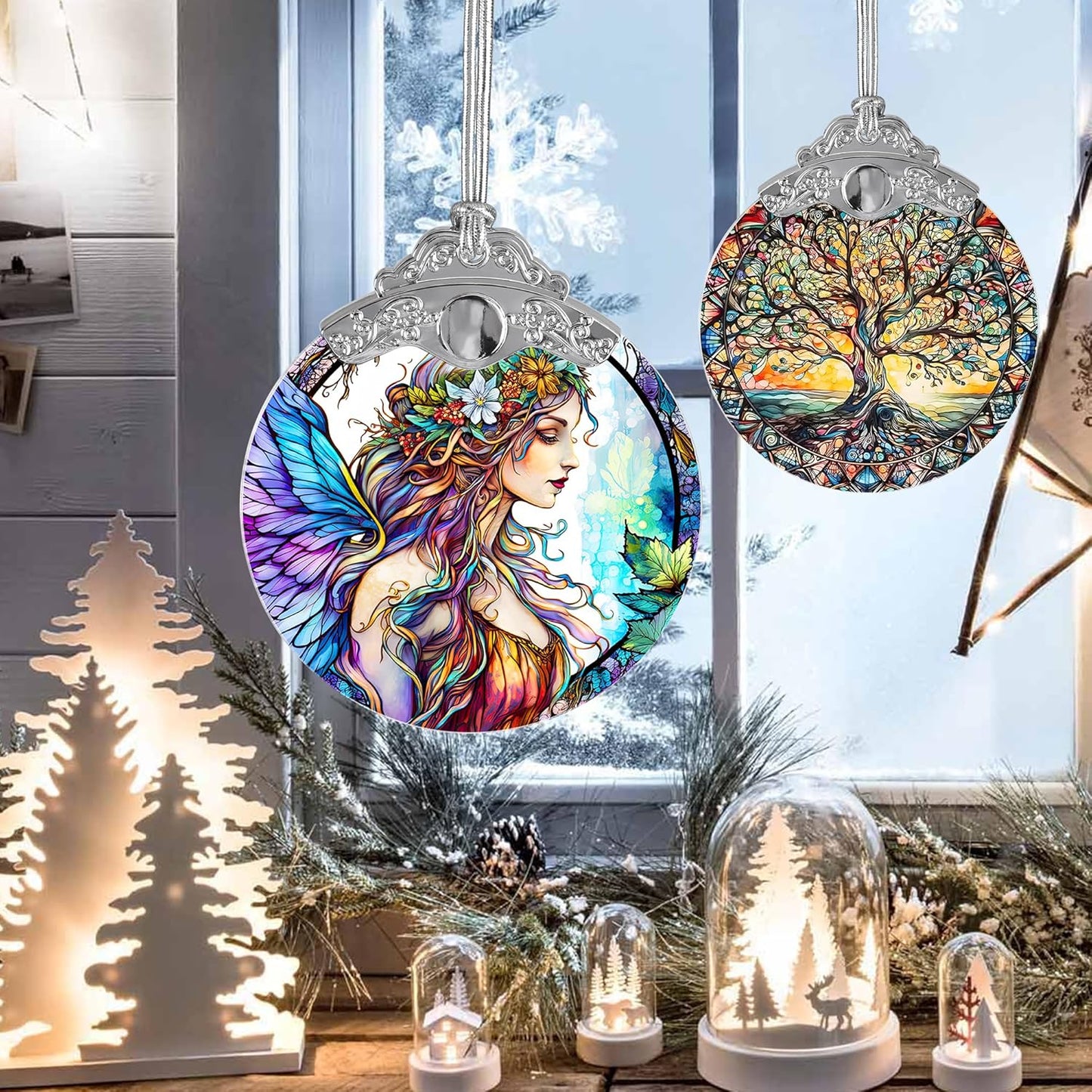 Stained Glass Suncatcher, Jocidea Fairy Ornament, Christmas Ornaments, Holidays Ornaments, Christmas Tree Decor, Fairy Decor for Home, Fairy Gifts