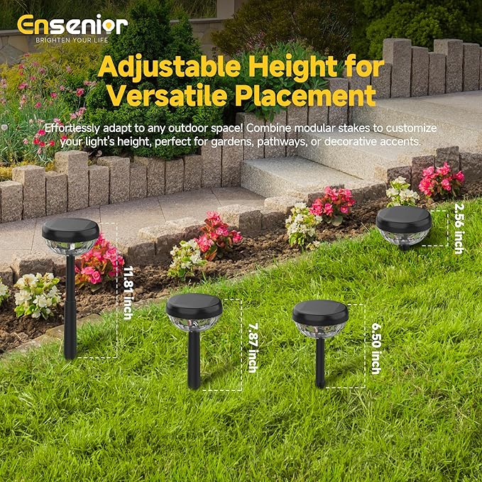 Ensenior Color Changing Solar Lights Outdoor, Auto ON/Off 6500K White Light & RGB LED Solar Garden Lights for Pathway, Yard, Patio, Waterproof, Energy-Efficient Landscape Lighting, 10-Pack